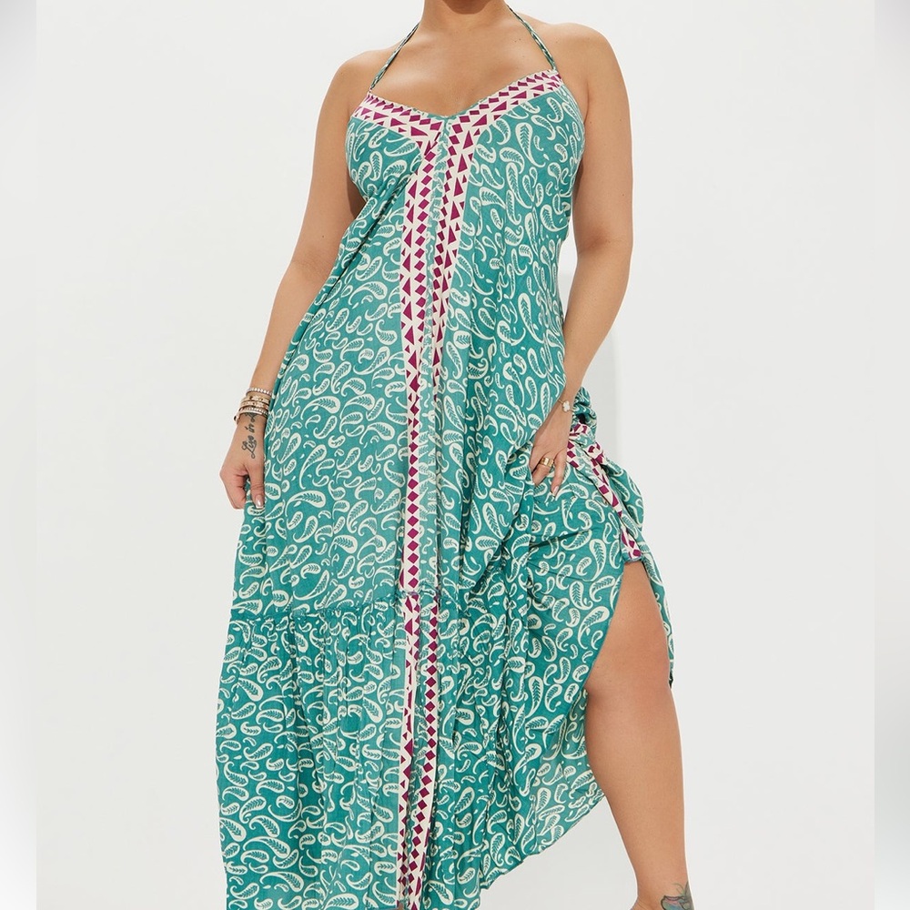 Fashion Nova Teal and Pink Maxi Dress